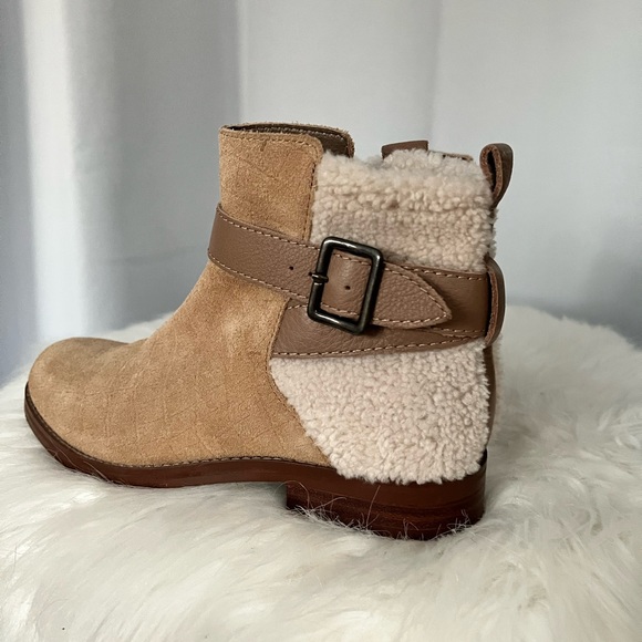 Kelsi Dagger Women’s Shearling Moto Boots - tan suede - like new - Picture 2 of 4